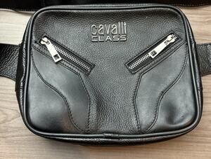 Cavalli Class Black Fanny Bag Purse Stitch Med Size-Unisex